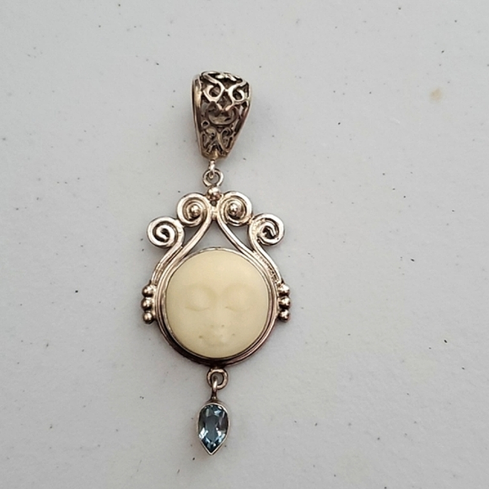 FLASH SALE! Moonface and Gemstone Sterling Pendant.